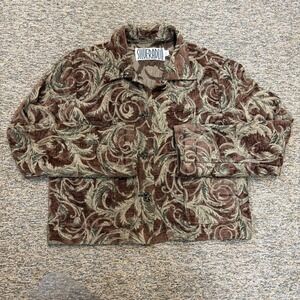 Vintage Silverado Women's Brocade Floral Blazer Brown Button Front USA L